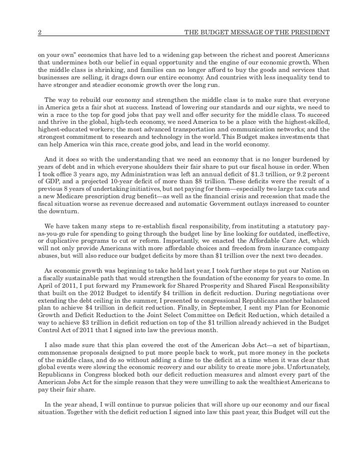 The Presidents Budget for Fiscal Year 2013